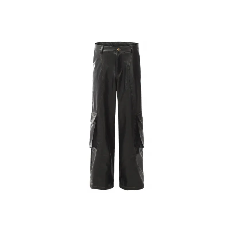 Casual Plain Leather Pants-4
