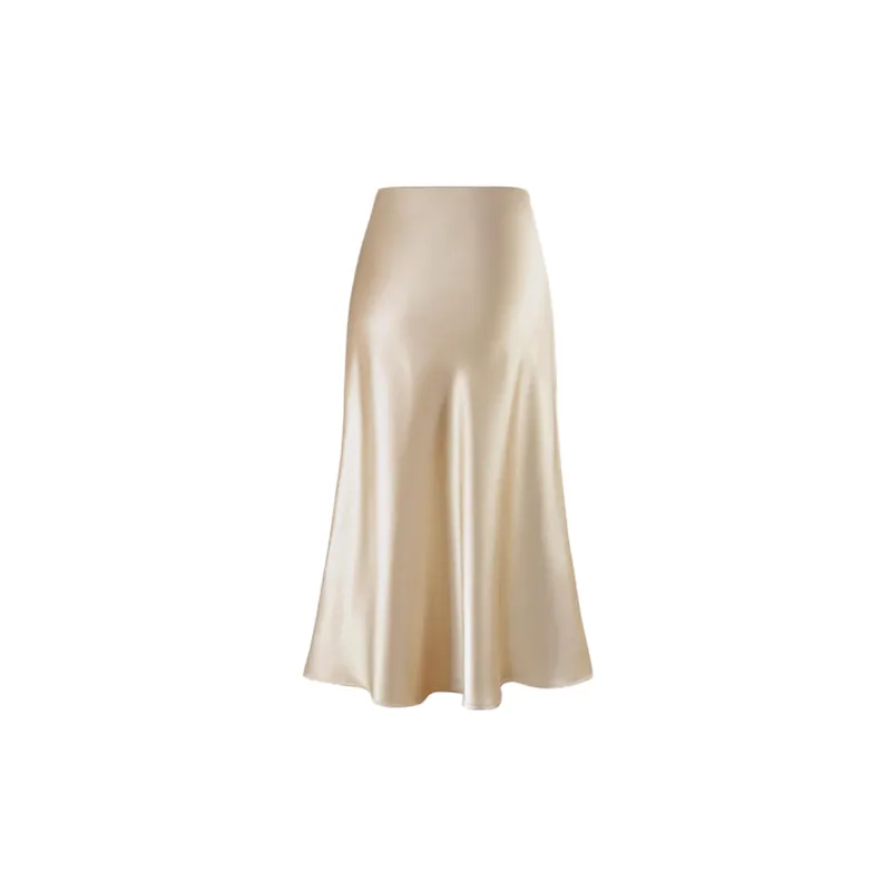 Simple Plain Acetate Skirt Women-4