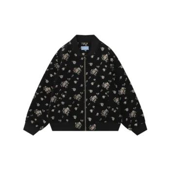 Floral Black Fashionable Vintage Loose Jacket