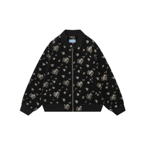 Floral Black Fashionable Vintage Loose Jacket
