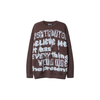 Retro Letter Jacquard Imitation Mink Hair Lazy Wind Street Loose Knitted Sweater