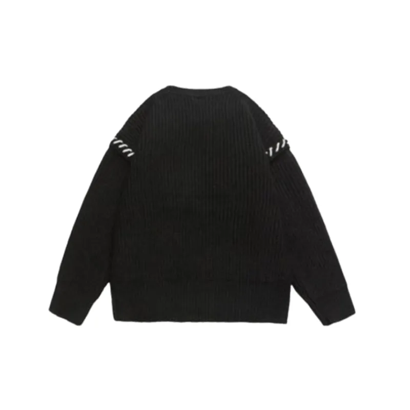 Contrast Color Casual Crewneck Sweater-5