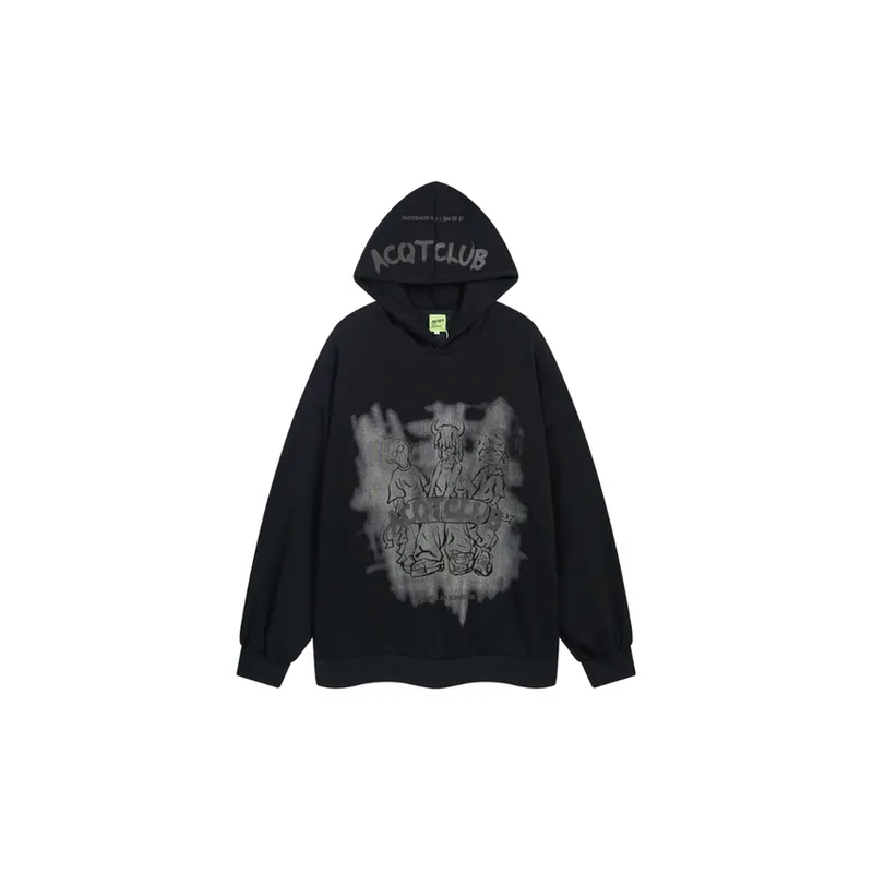 Retro Text Graffiti Print Hoodie-0