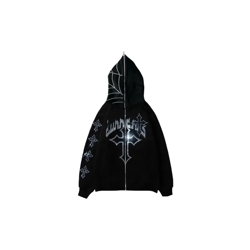 Diamond Printed Casual Hip hop Zipper Hoodie-0