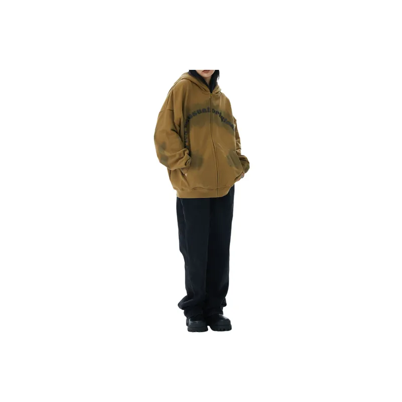Dark Retro Halo Creative Interesting Color Patching Hooded Cardigan Sweater-9