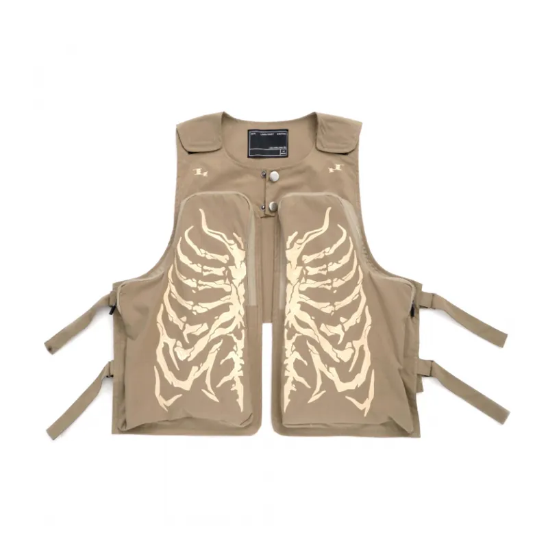 Skeleton Pulling Printing Irregular Functional Vest-6