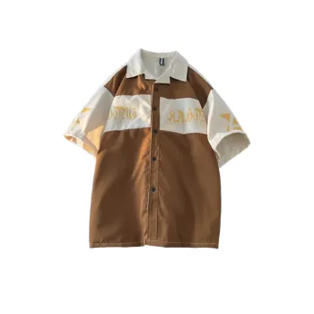 Retro Stitching Loose Cuban Collar Shirt