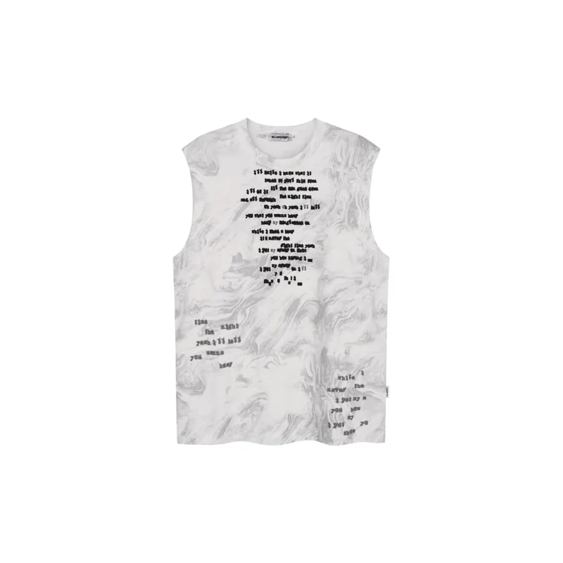Trendy Vintage Batik Ink Letter Printing Vest-6