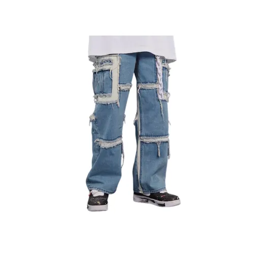 Loose Hip-hop Whisker-Stitched Jeans