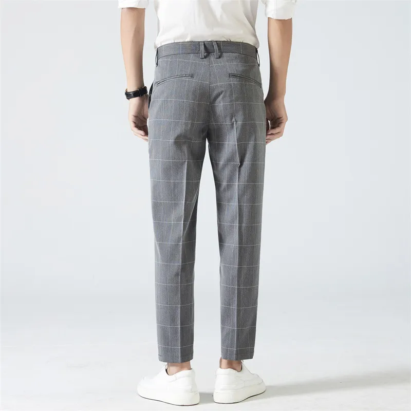Fashionable Plaid Blended Synthetic Fabrics Suit Trousers-1