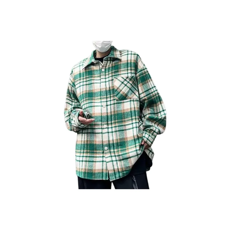 Woolen Plaid Long Sleeved Shirt-0