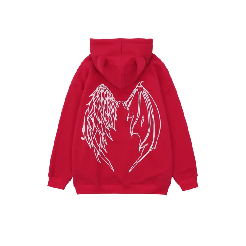 Hiphop Horn Wings Hooded Sweater-1