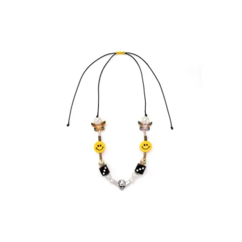 Pearl Dice Smiley Pattern Silver Necklace