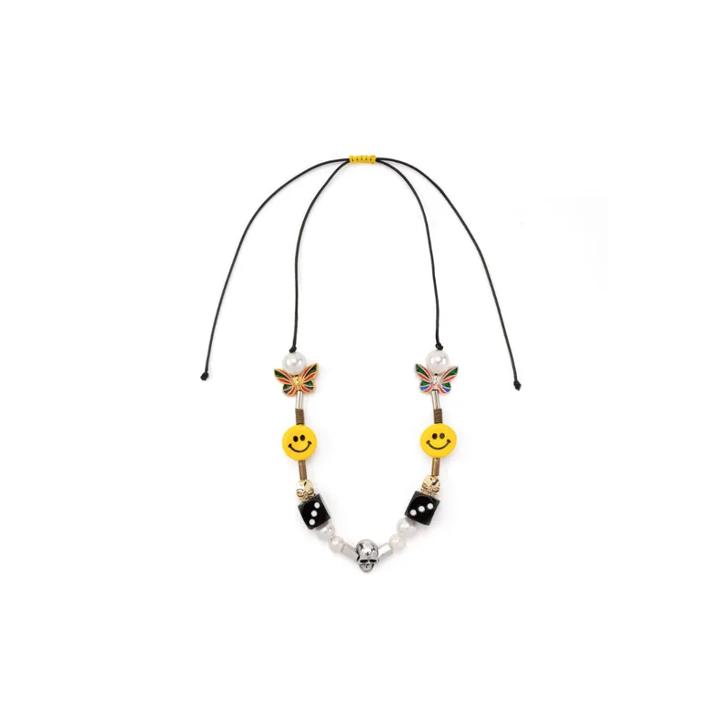 Pearl Dice Smiley Pattern Silver Necklace-0