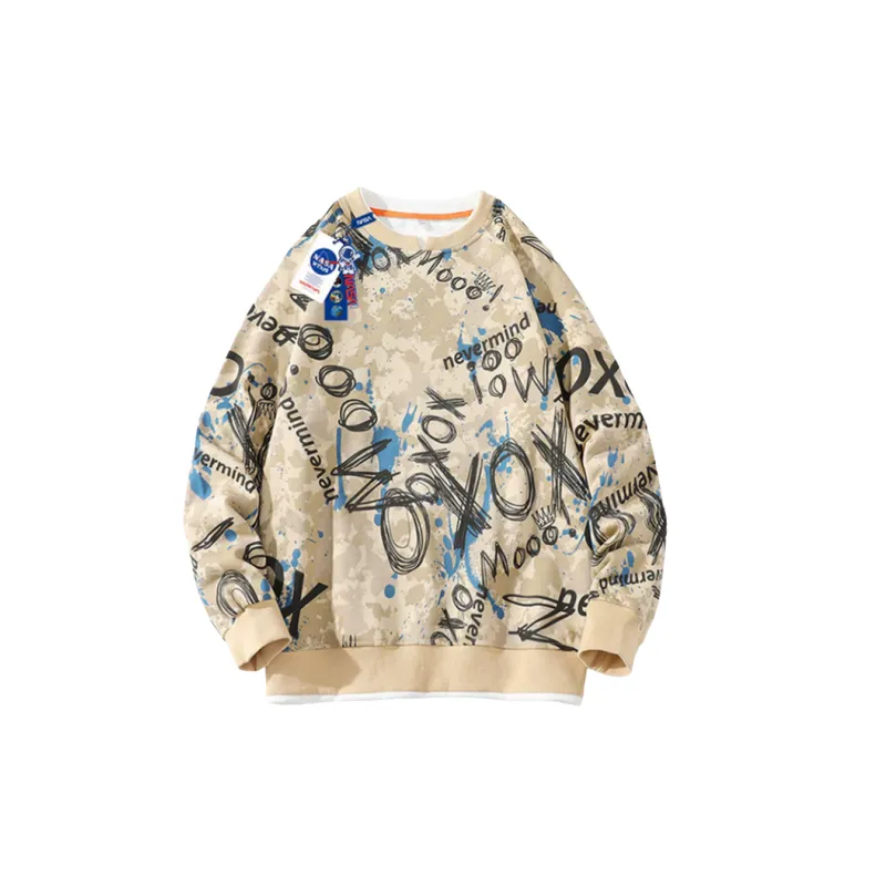 Loose Simple Blended Synthetic Fabrics Sweatshirt-2