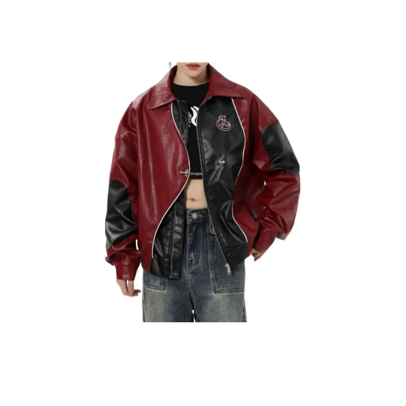 New Tide Personality Loose Stitching PU Leather Jacket-2