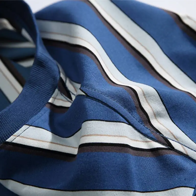 Retro Striped Cotton Blended Fabric T Shirt Unisex-8