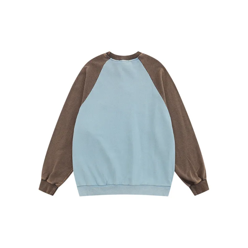 Retro Distressed Contrast Color Long Sleeve Sweatshirt-1