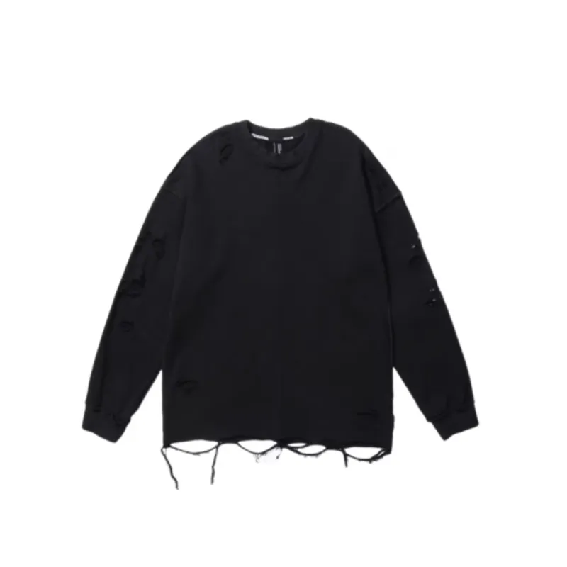 Solid Color Simple Distressed Long Sleeve Sweatshirt-9