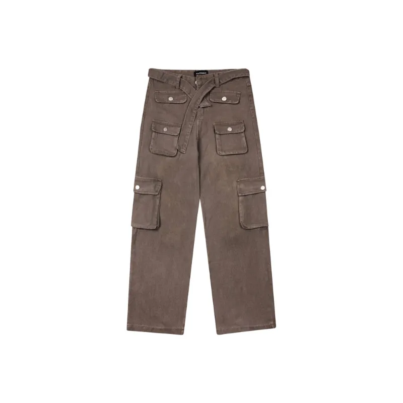 Solid Color Overalls High Street Niche Hiphop Wide Leg Straight Casual Trousers-2