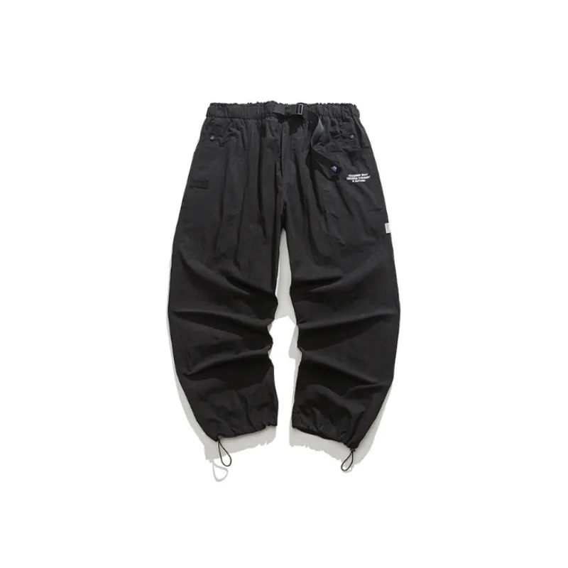 Solid Color Letter Printed Casual Retro Foot Drawstring Pants-0