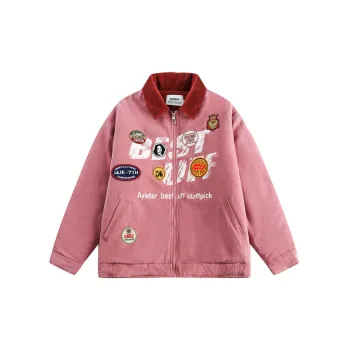Retro Badge Patch Workwear Turn down Collar Cotton Jacket