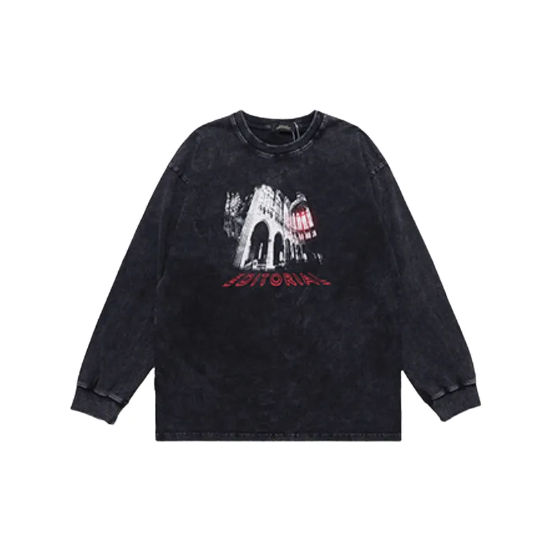 Vintage Distressed Wash Long Sleeve T shirt-0