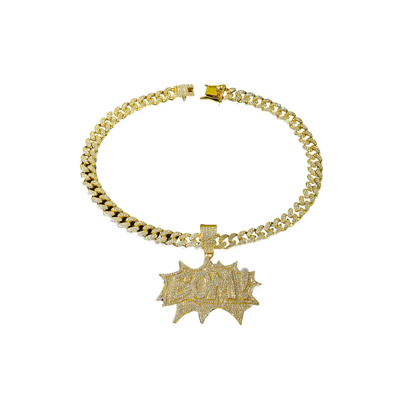 Hip Hop Bold Diamond Letter Necklace-3