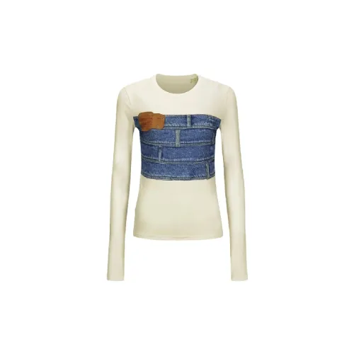 Retro Printed Long Sleeve Combed Cotton T Shirt Women