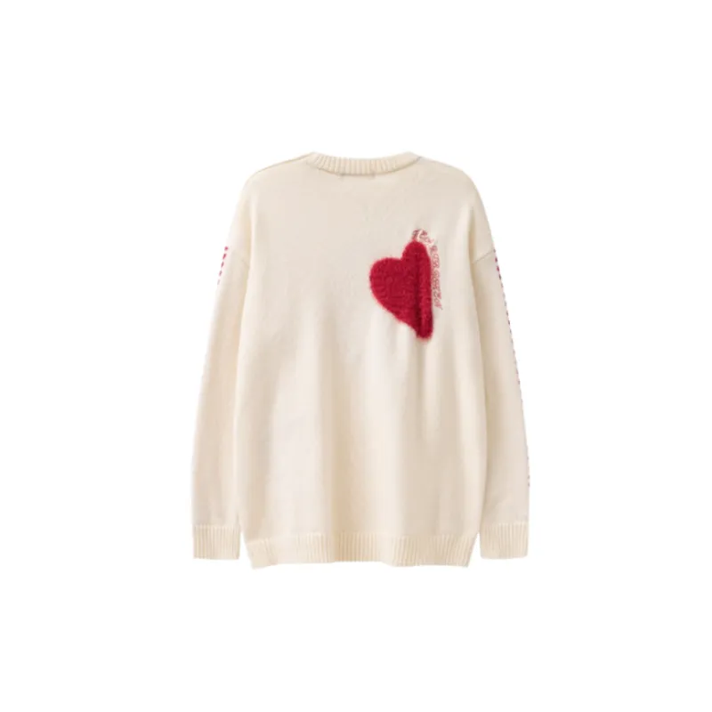Love Embroidered Loose Crewneck Knitted Sweater-1