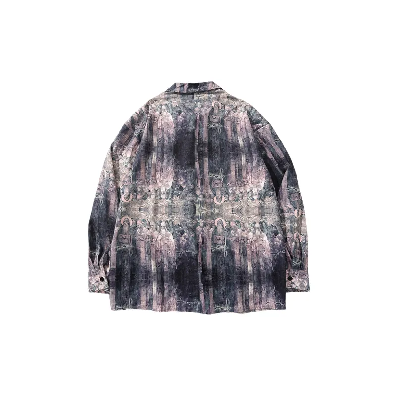 Hip Hop Loose Printed Long Sleeve Shirt-1