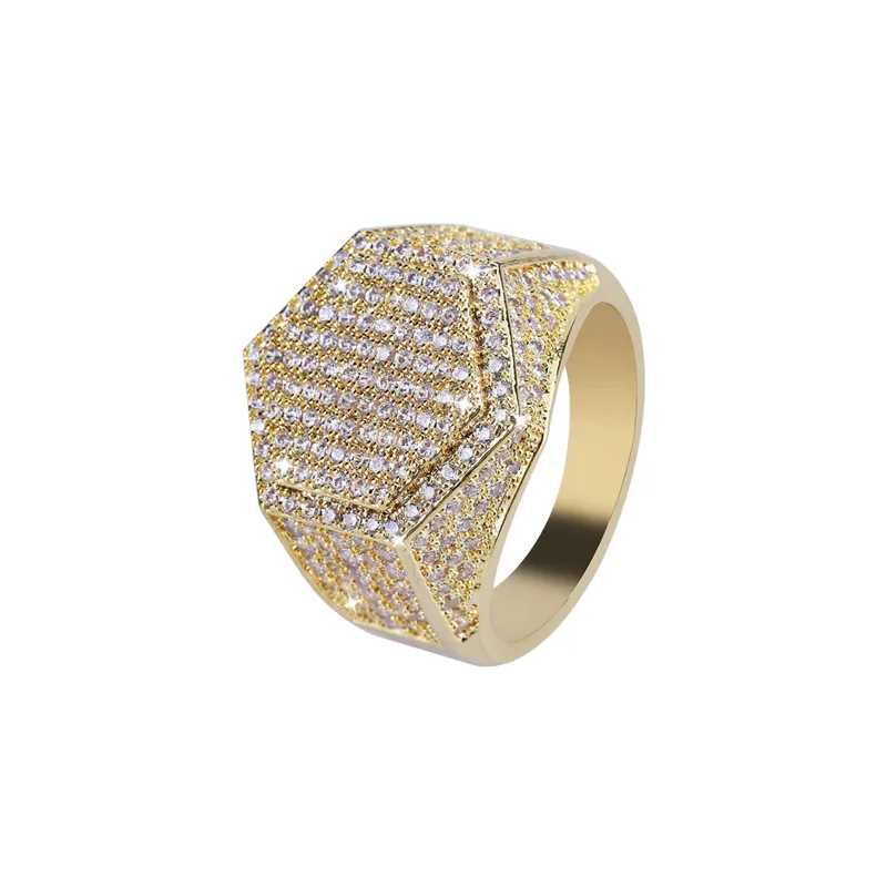 Hip hop Hexagonal Ring Micro inlaid Zircon-3