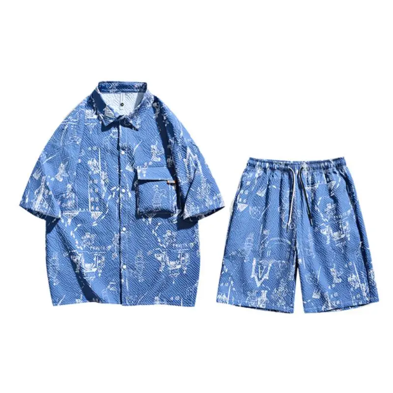 Five Point Sleeve Shirt And Pants Large Size Set-0