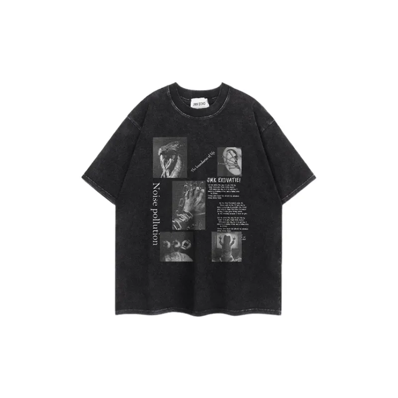 Retro Print Washed T Shirt-1