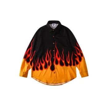 Flame Color matching Printing Long Sleeve Loose Shirt
