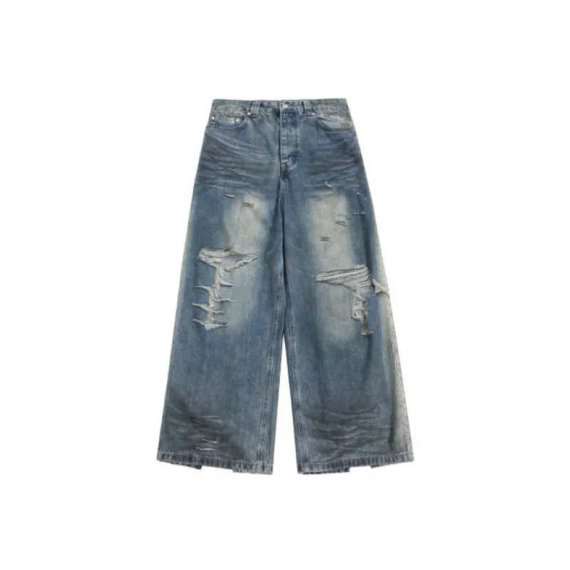 Retro Washed Loose Ripped Wide Leg Jeans