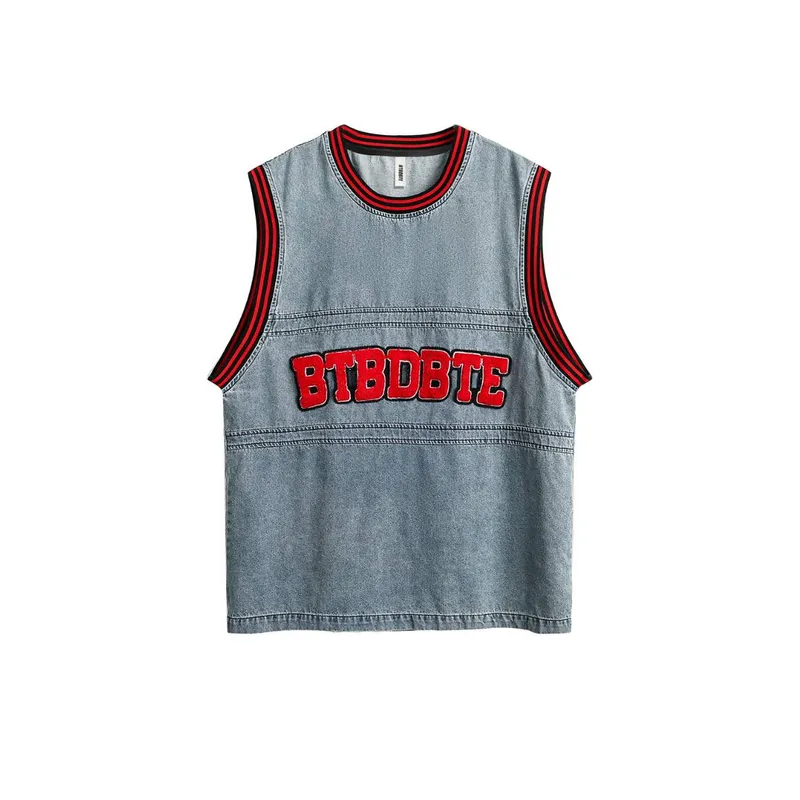 Letter Towel Embroidered Denim Undershirt