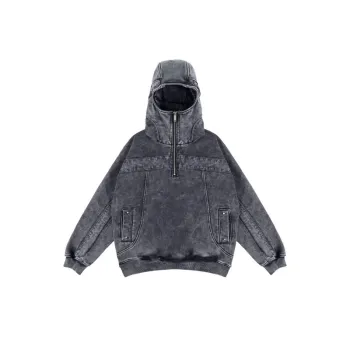 High Street Heavy Washed Stitching Half Zip Masked Hoodie