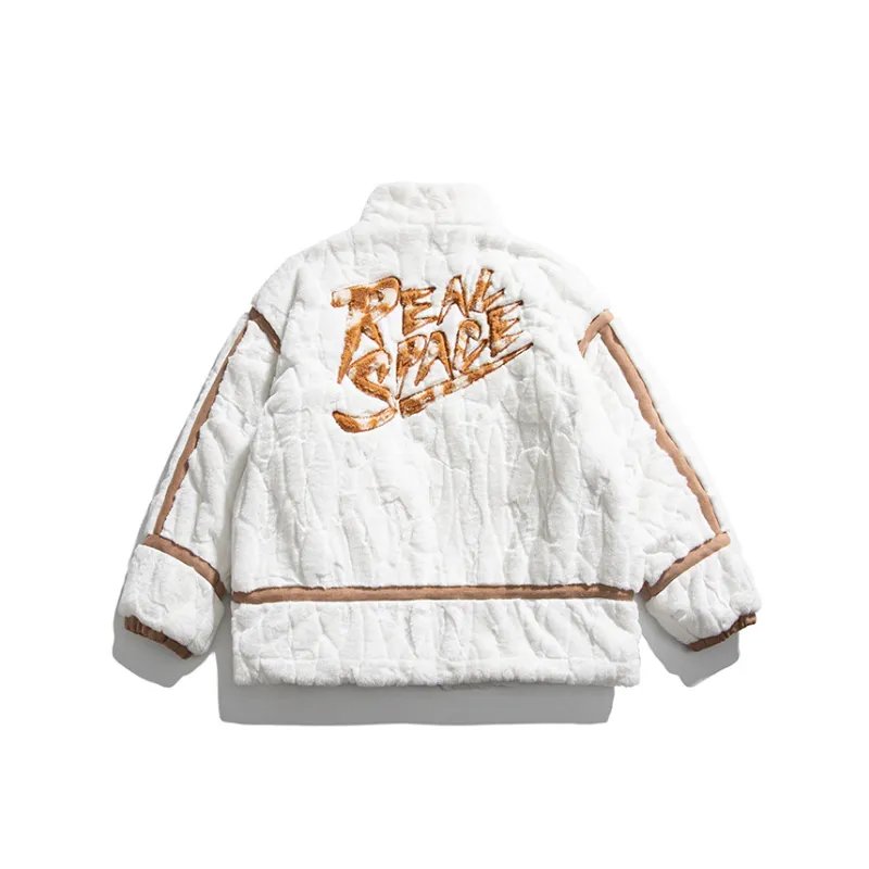 Letter Print Stand Collar Warm Cotton Coat-1