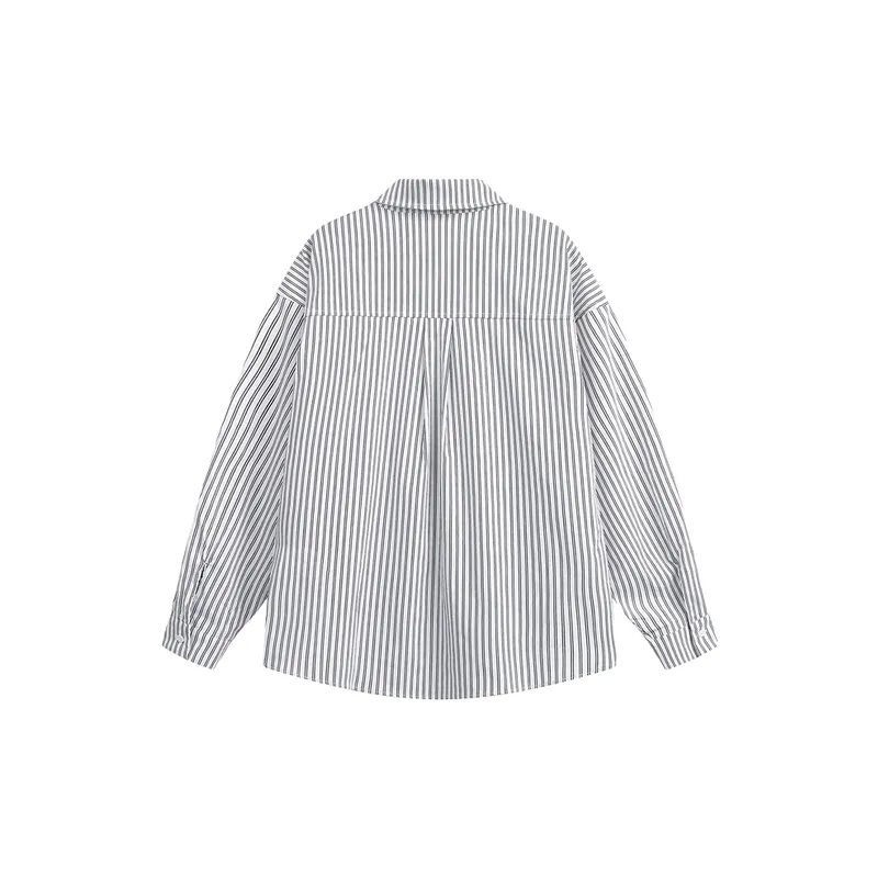 Simple Striped Cotton Blended Fabric Shirt-3