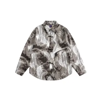 Ink Print Lapel Loose Long Sleeve Shirt