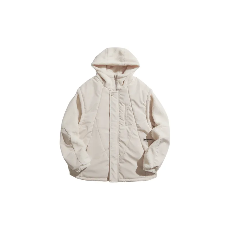 Vintage Stitching Lamb Wool Warm Hooded Loose Winter Cotton padded Coat