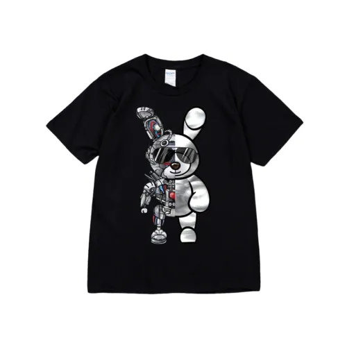 Mechanical Sunglasses Rabbit Printed Gothic Crewneck Loose T-shirt