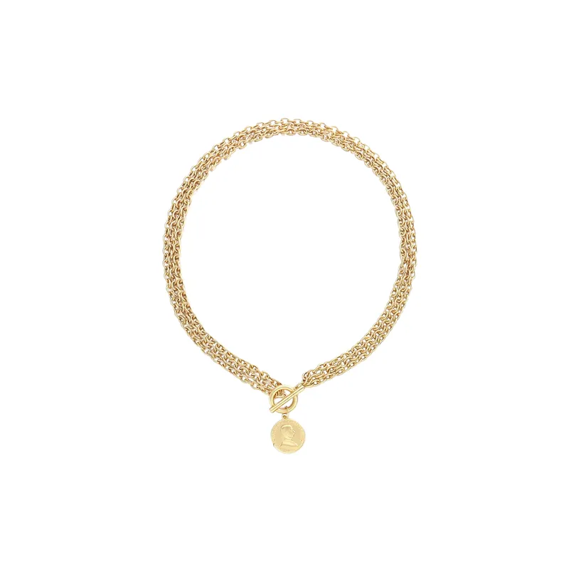 Trendy Gold Coin Portrait Round Necklace-0