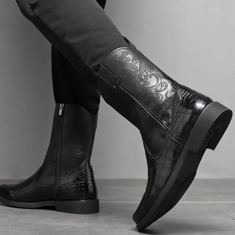 Funky Embroidered Mid Calf Boots-2