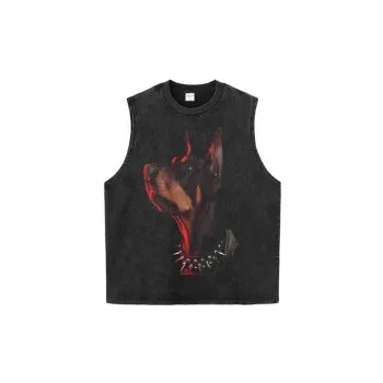 Hip hop Retro Doberman Print Distressed T shirt