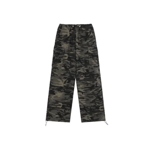 Pleated Loose-fitting Camouflage Cargo Pants