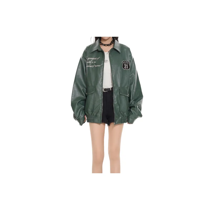 Embroidery Fashionable Leather Jacket-6