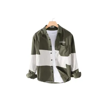 Fashionable Long sleeved Retro Stitching Workwear Casual Shirt
