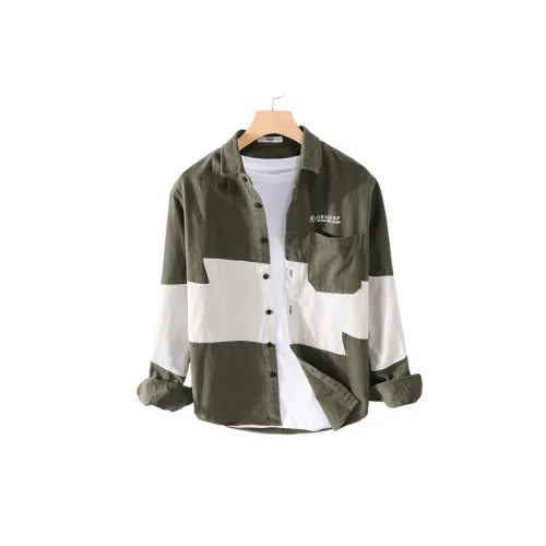 Fashionable Long sleeved Retro Stitching Workwear Casual Shirt